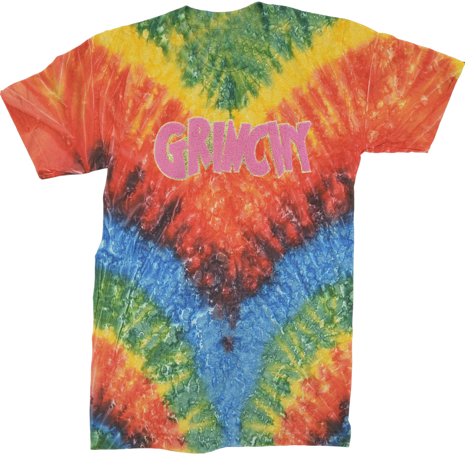 Pink Gr-nchy Chenille Patch  Mens T-shirt Tie-Dye Woodstock