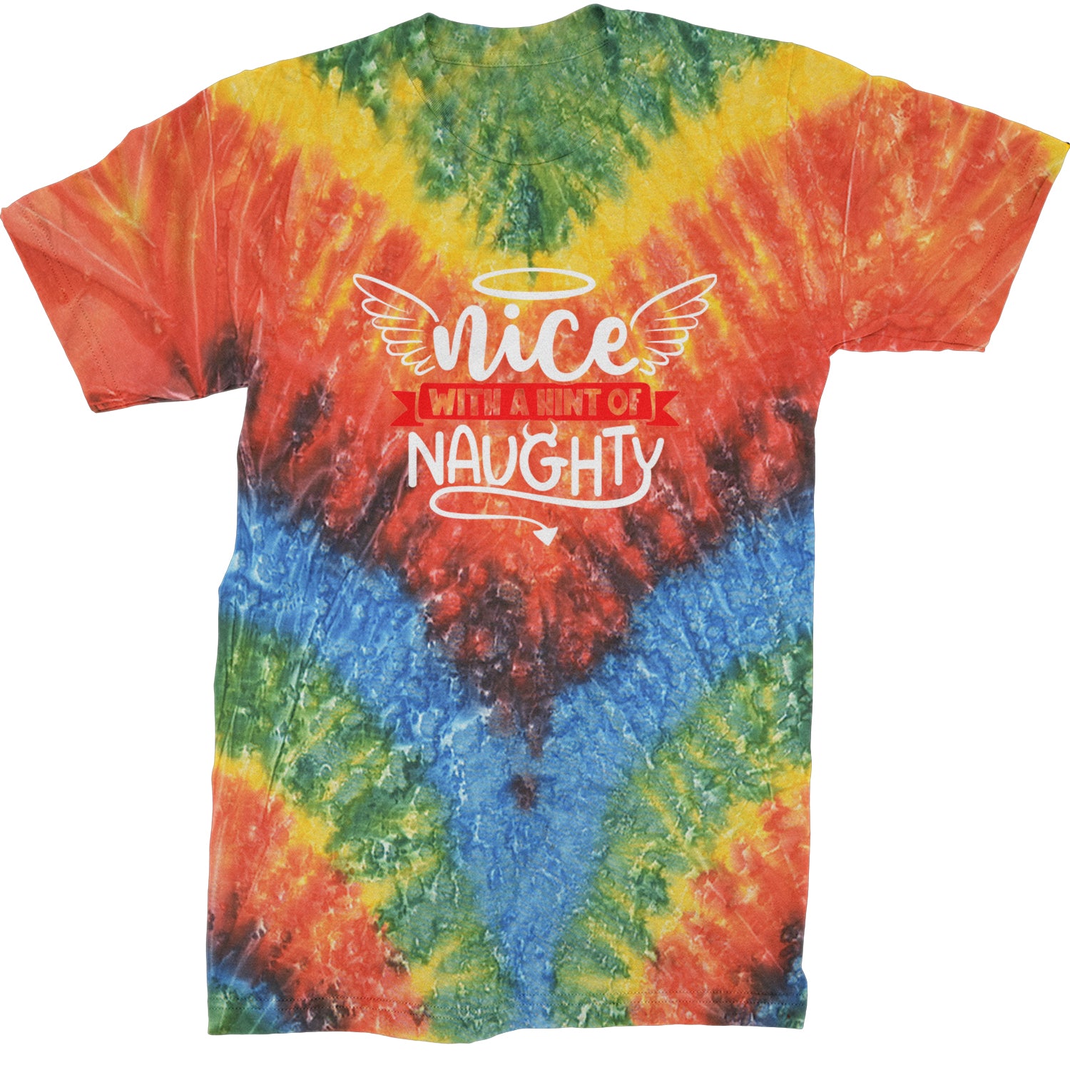 Nice with a Hint of Naughty Christmas Mens T-shirt Tie-Dye Woodstock