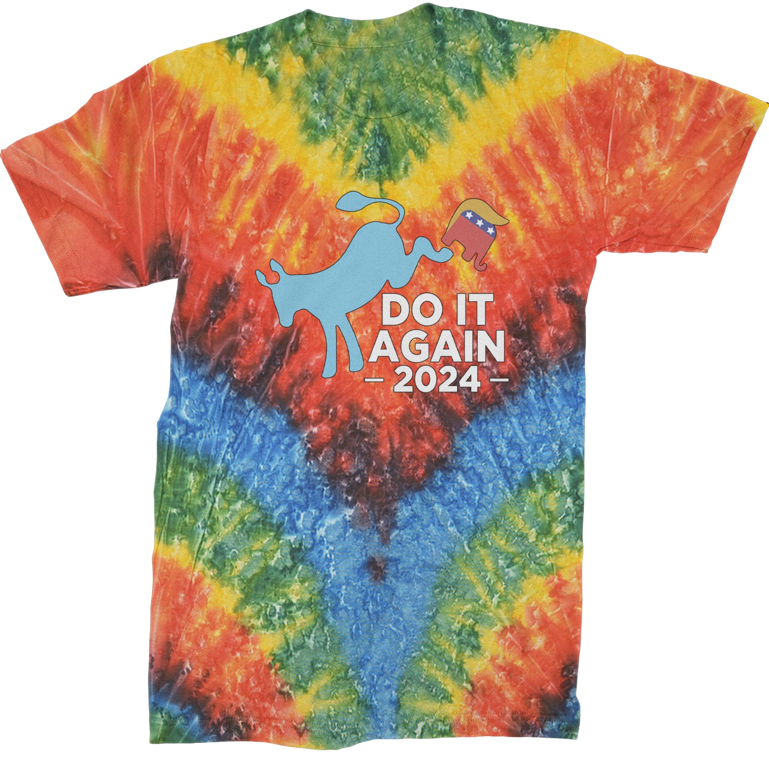 Do It Again - Democratic Donkey Kicking Republicans 2024 Political Humor Mens T-shirt Tie-Dye Woodstock