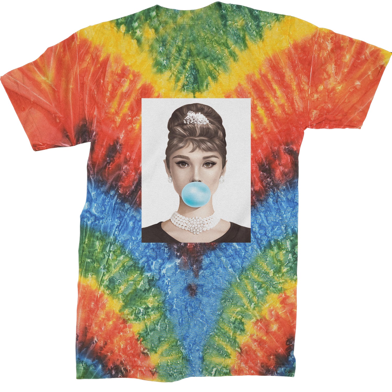 Audrey Hepburn Chewing Bubble Gum American Icon Mens T-shirt Tie-Dye Woodstock