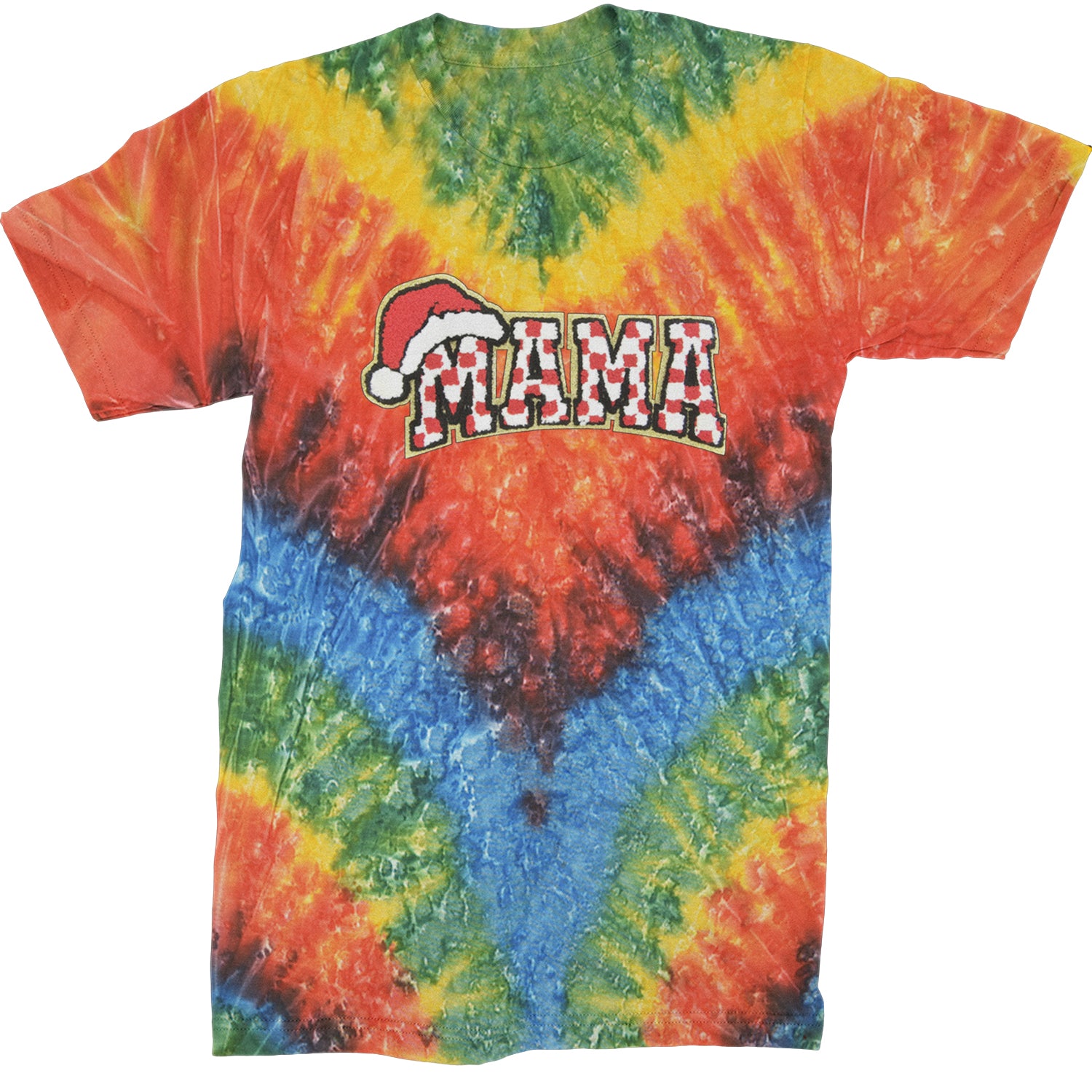 Mama Santa Hat Chenille Patch  Mens T-shirt Tie-Dye Woodstock