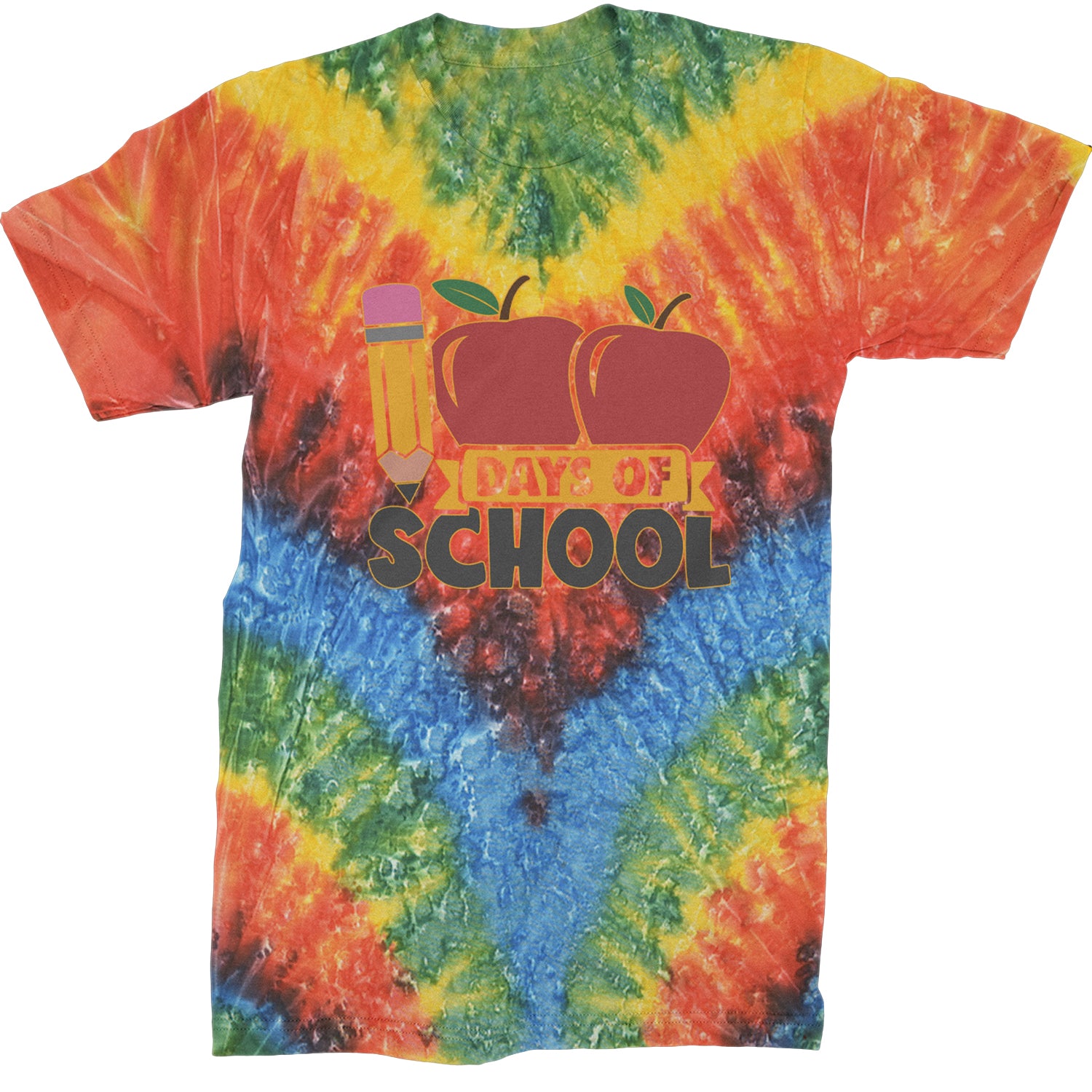 100 Days Of School Apple Pencil  Mens T-shirt Tie-Dye Woodstock