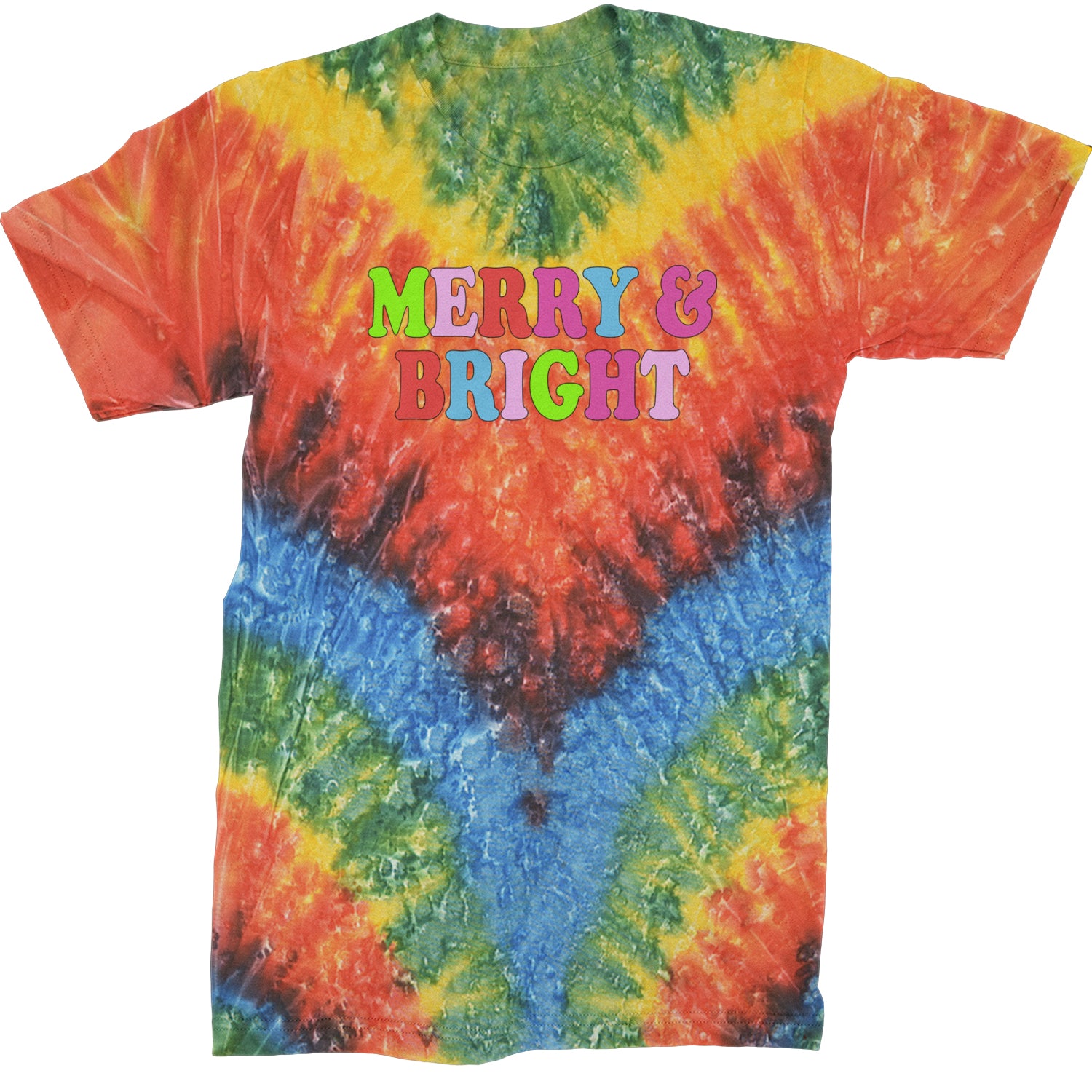 Merry and Bright Festive Christmas Holiday  Mens T-shirt Tie-Dye Woodstock