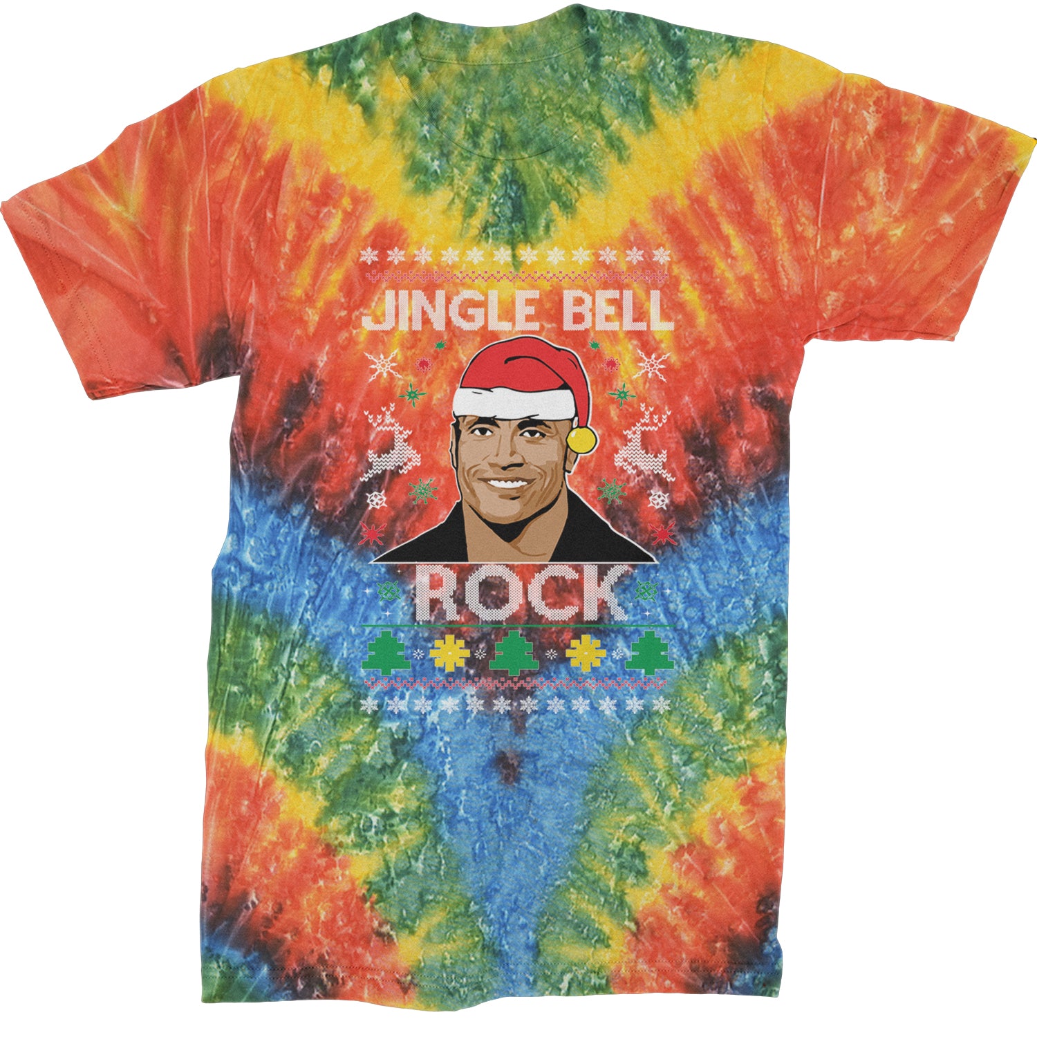 Jingle Bell Rock Ugly Christmas Mens T-shirt Tie-Dye Woodstock