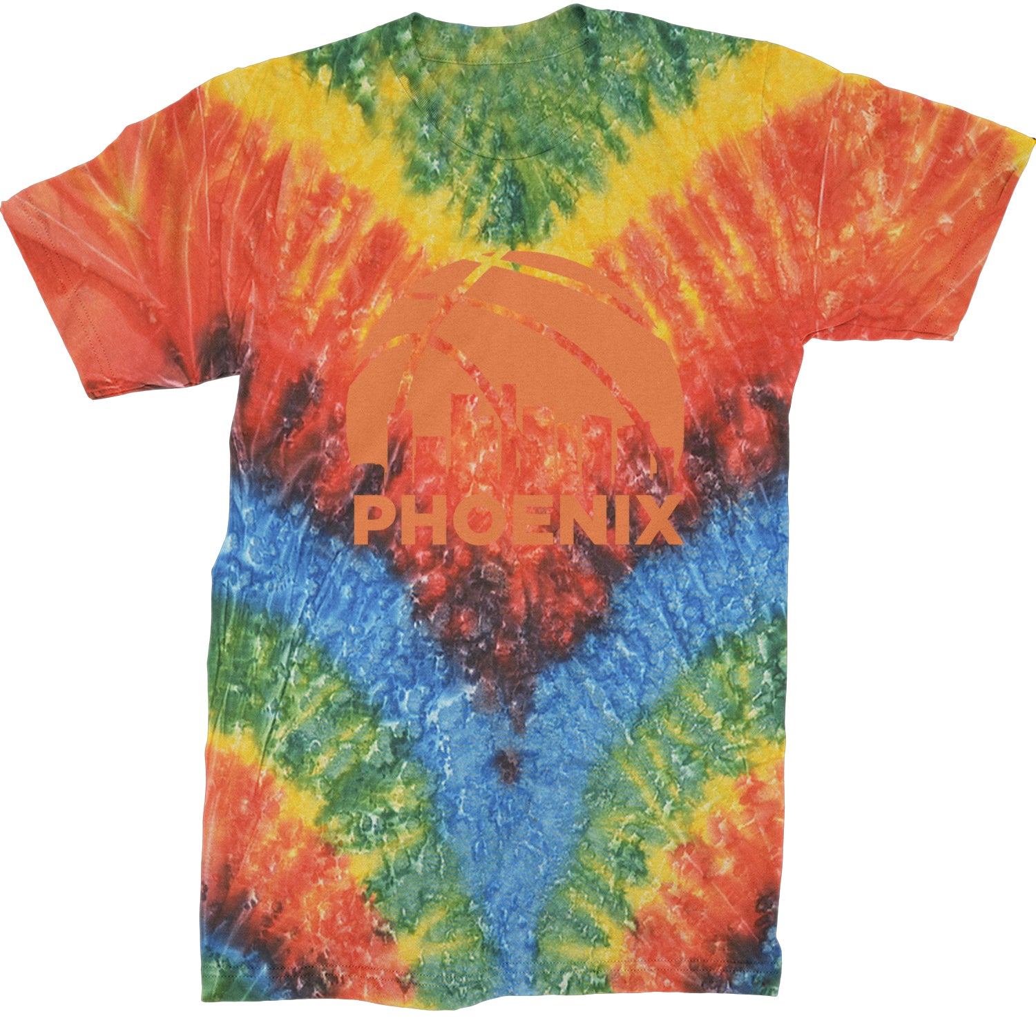 Phoenix Basketball Sunset City Skyline Mens T-shirt Tie-Dye Woodstock