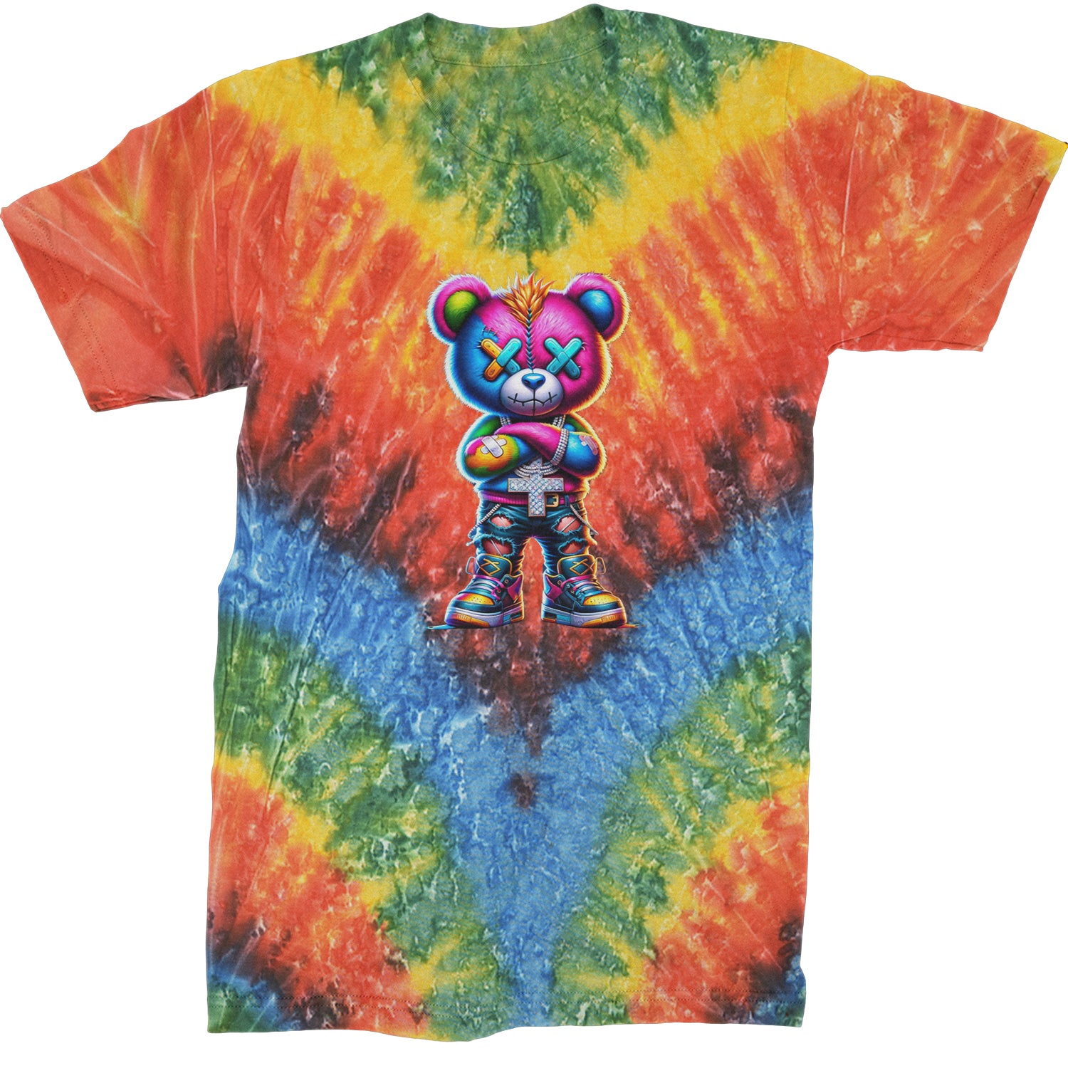 Stitched Neon Urban Graffiti Bear  Mens T-shirt Tie-Dye Woodstock