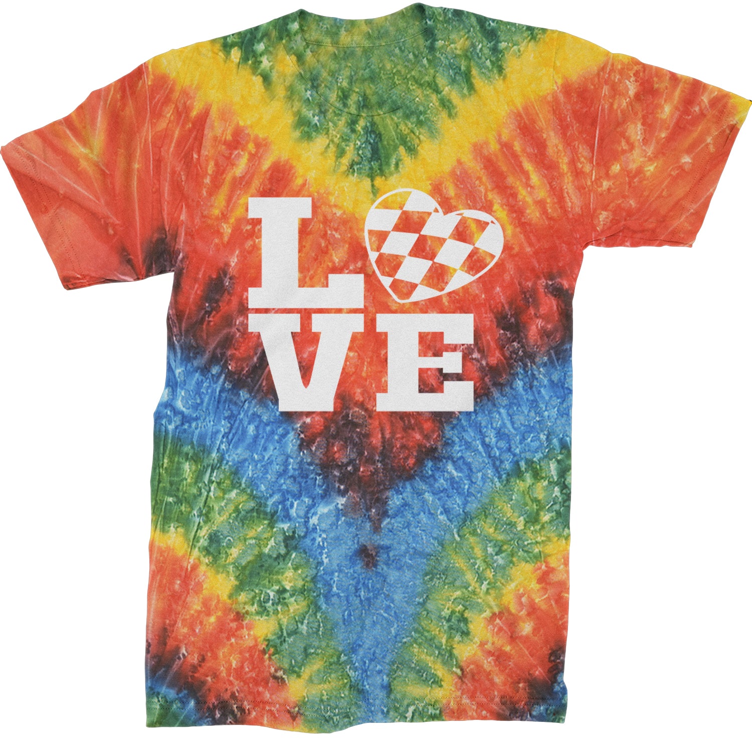 Love Racing Checkered Flag Heart Mens T-shirt Tie-Dye Woodstock