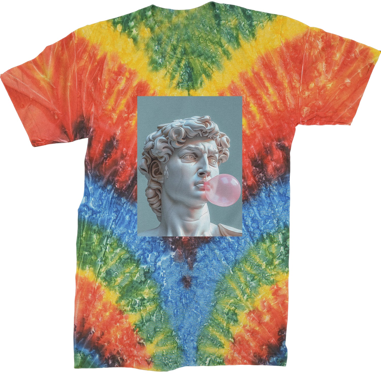 Michelangelo's David with Bubble Gum Contemporary Statue Art Mens T-shirt Tie-Dye Woodstock
