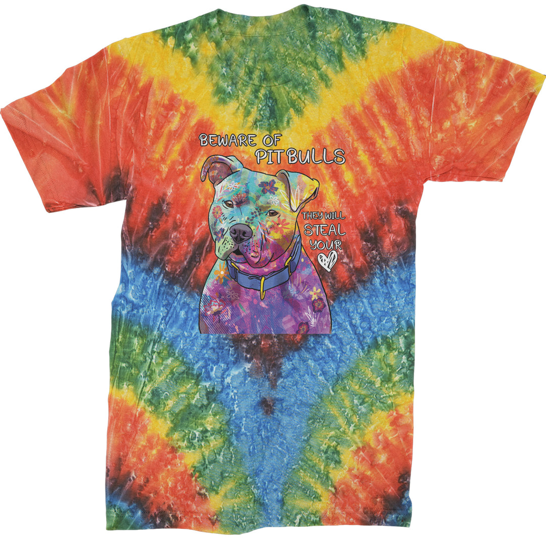 Beware Of Pit Bulls, They Will Steal Your Heart  Mens T-shirt Tie-Dye Woodstock