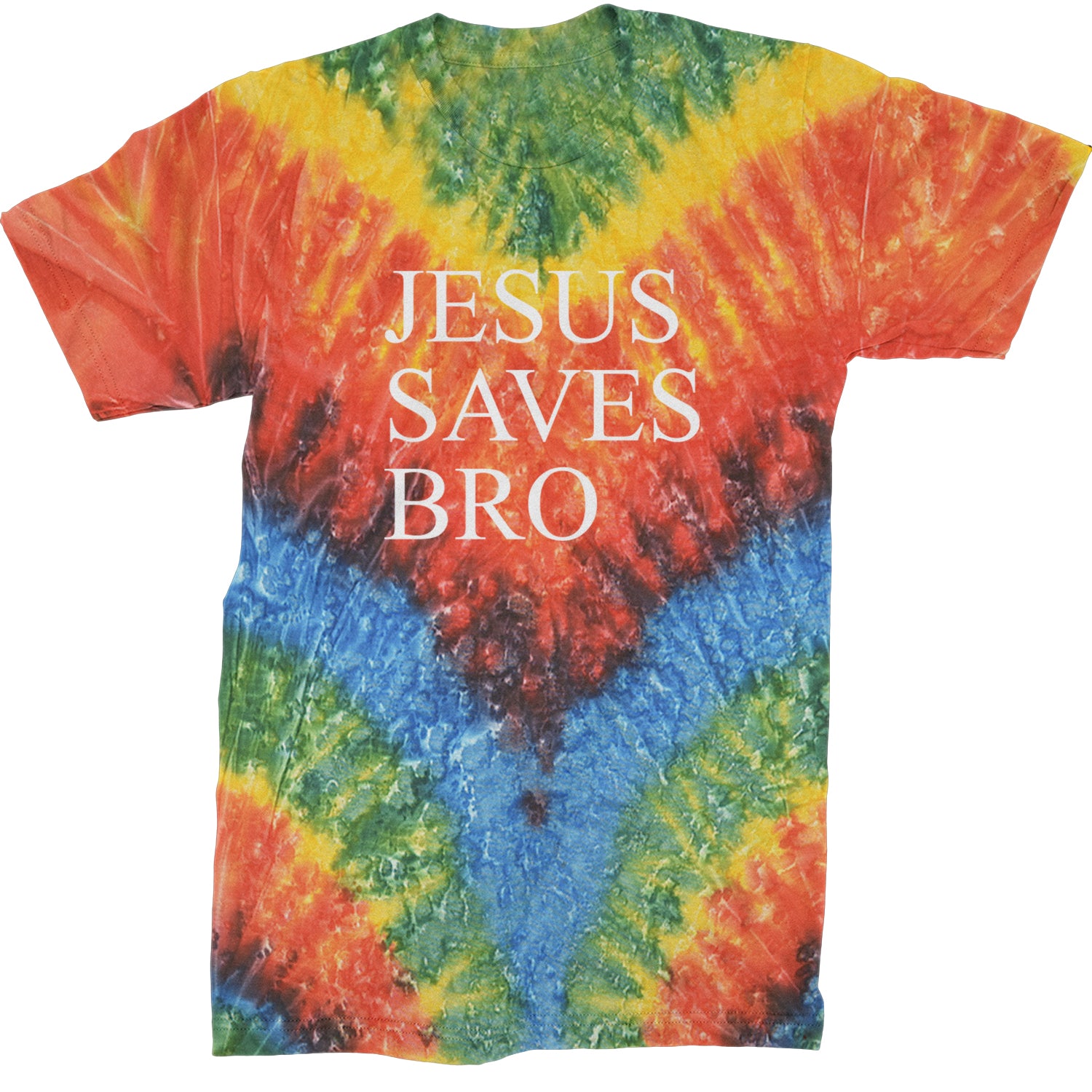 Jesus Saves Bro  Mens T-shirt Tie-Dye Woodstock