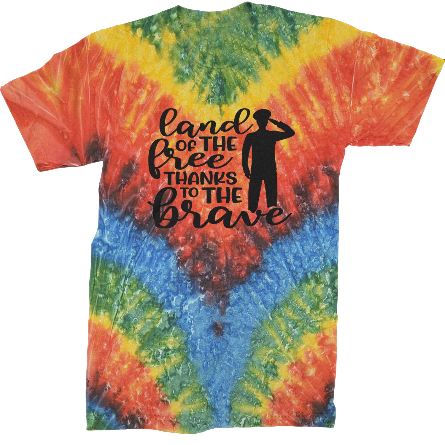 Land Of The Free Thanks To The Brave Veterans Mens T-shirt Tie-Dye Woodstock