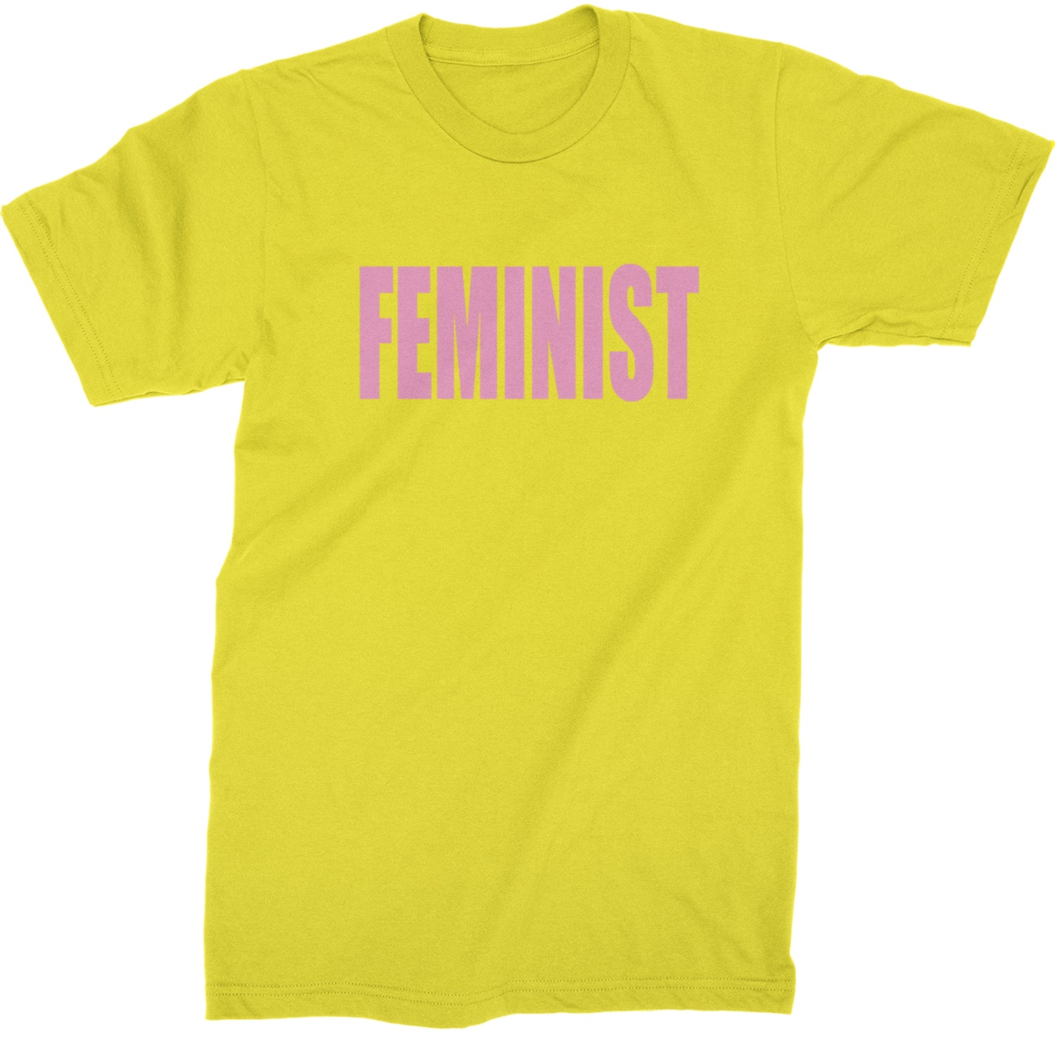 Feminist (Pink Print) Mens T-shirt Yellow