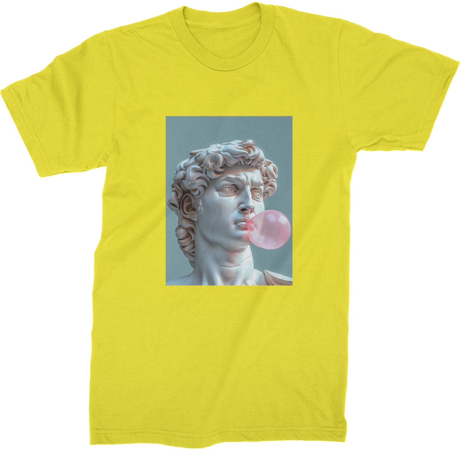 Michelangelo's David with Bubble Gum Contemporary Statue Art Mens T-shirt Yellow