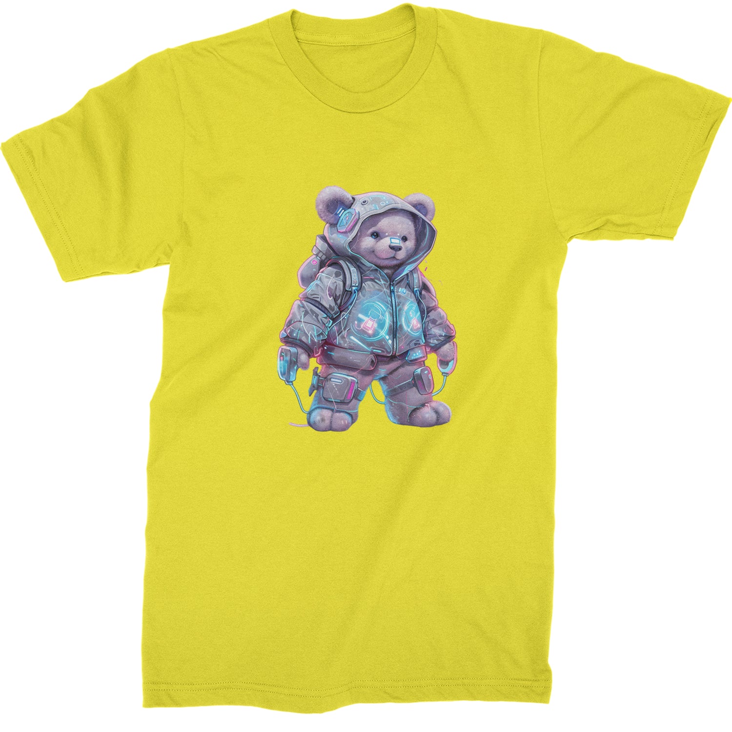 Cyberpunk Adventure Urban Graffiti Bear  Mens T-shirt Yellow