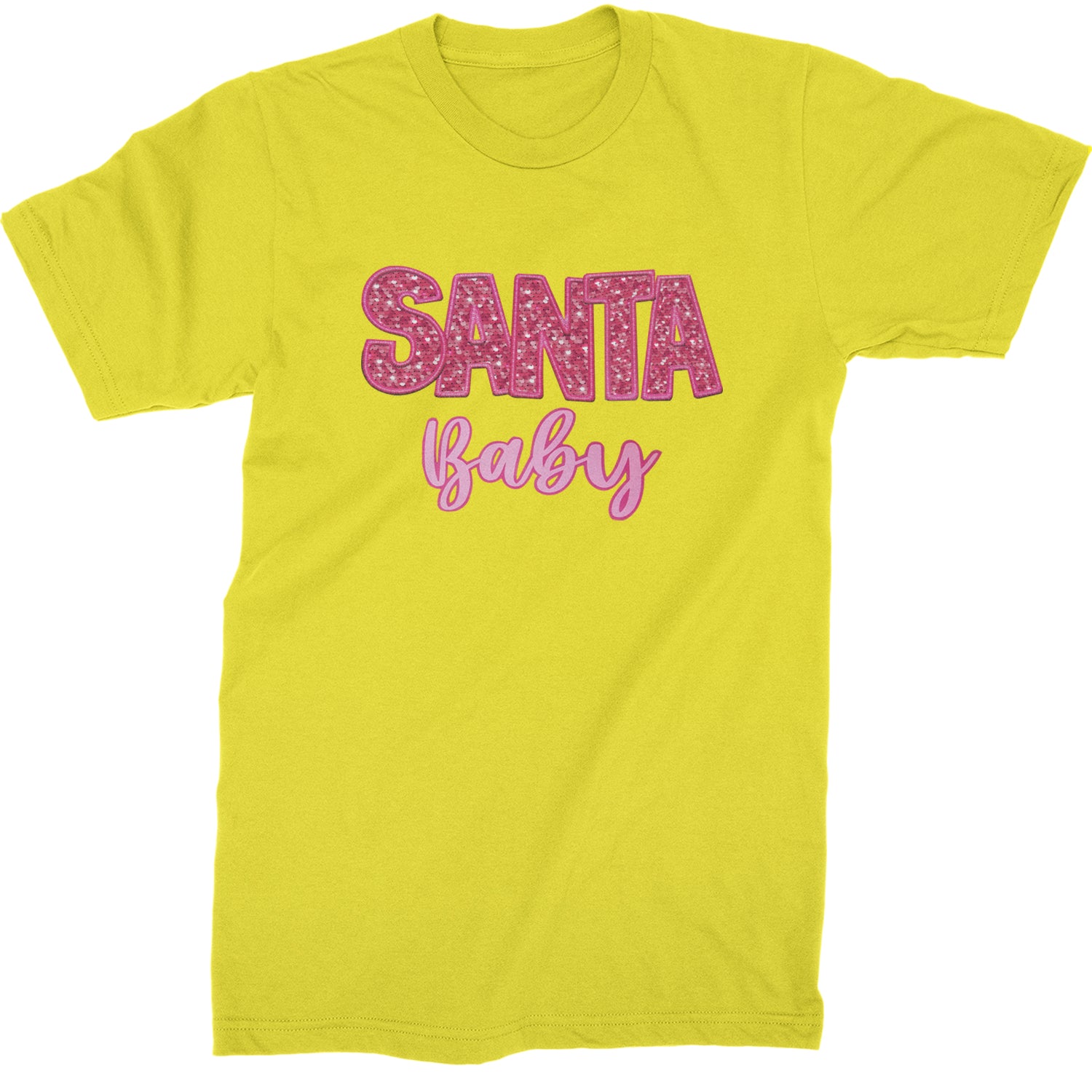 Santa Baby Faux Patch and Sequins  Mens T-shirt Yellow