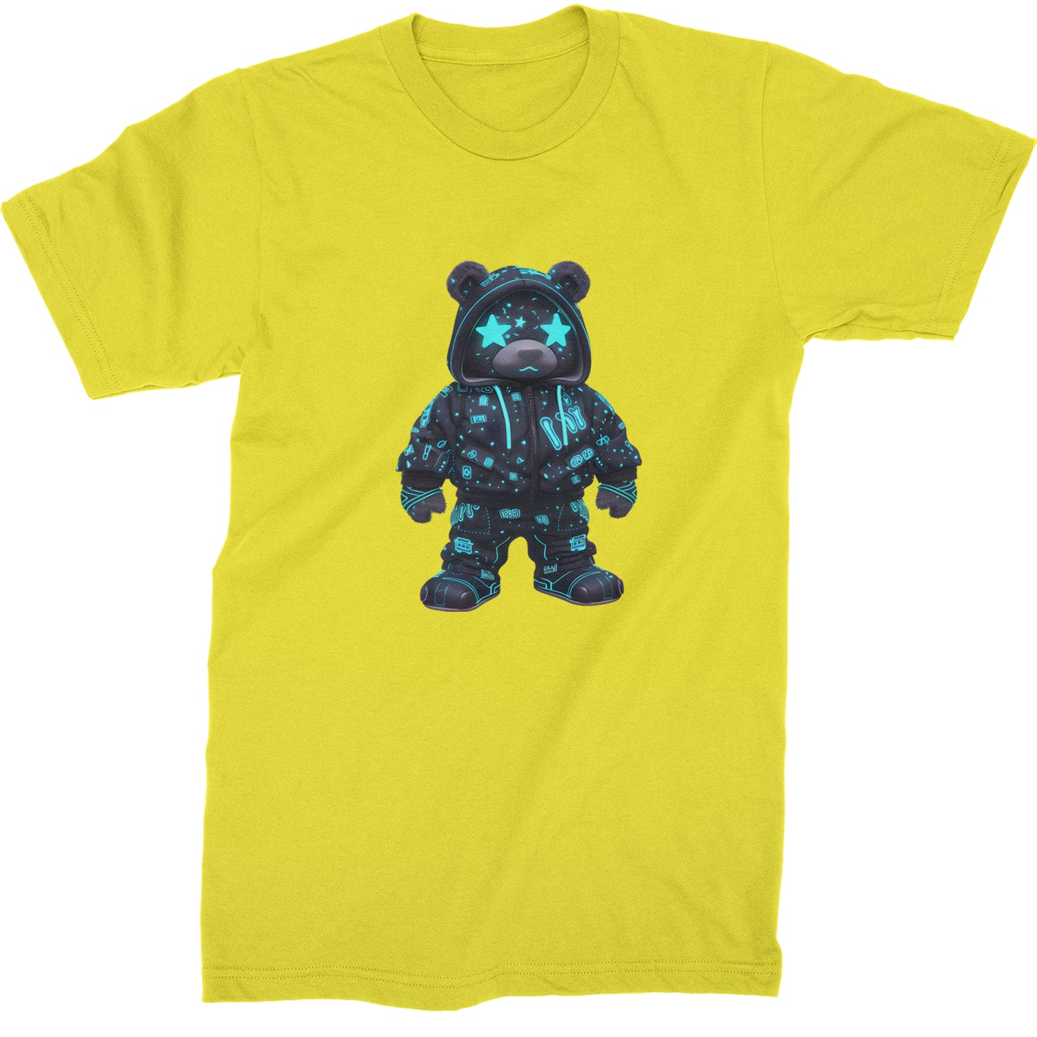 Starry Eyed Vaporwave Urban Graffiti Bear  Mens T-shirt Yellow