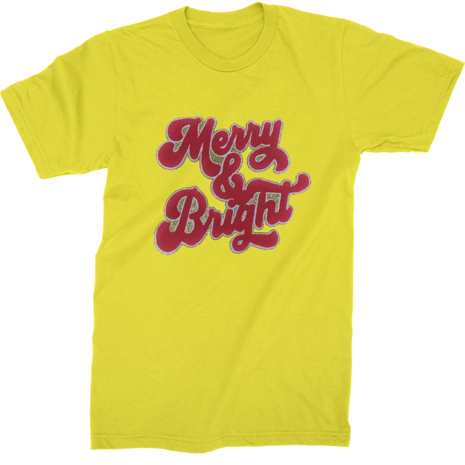 Merry & Bright Chenille Glitter  Mens T-shirt Yellow