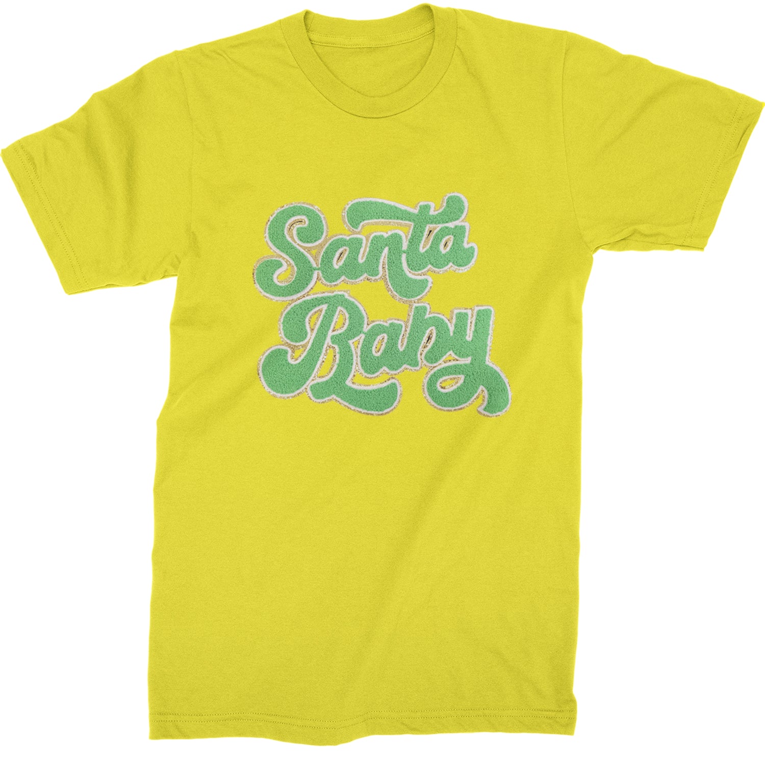 Green Santa Baby Chenille Patch  Mens T-shirt Yellow