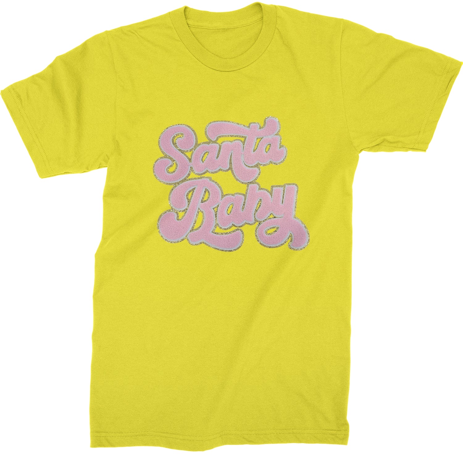 Pink Santa Baby Chenille Patch  Mens T-shirt Yellow