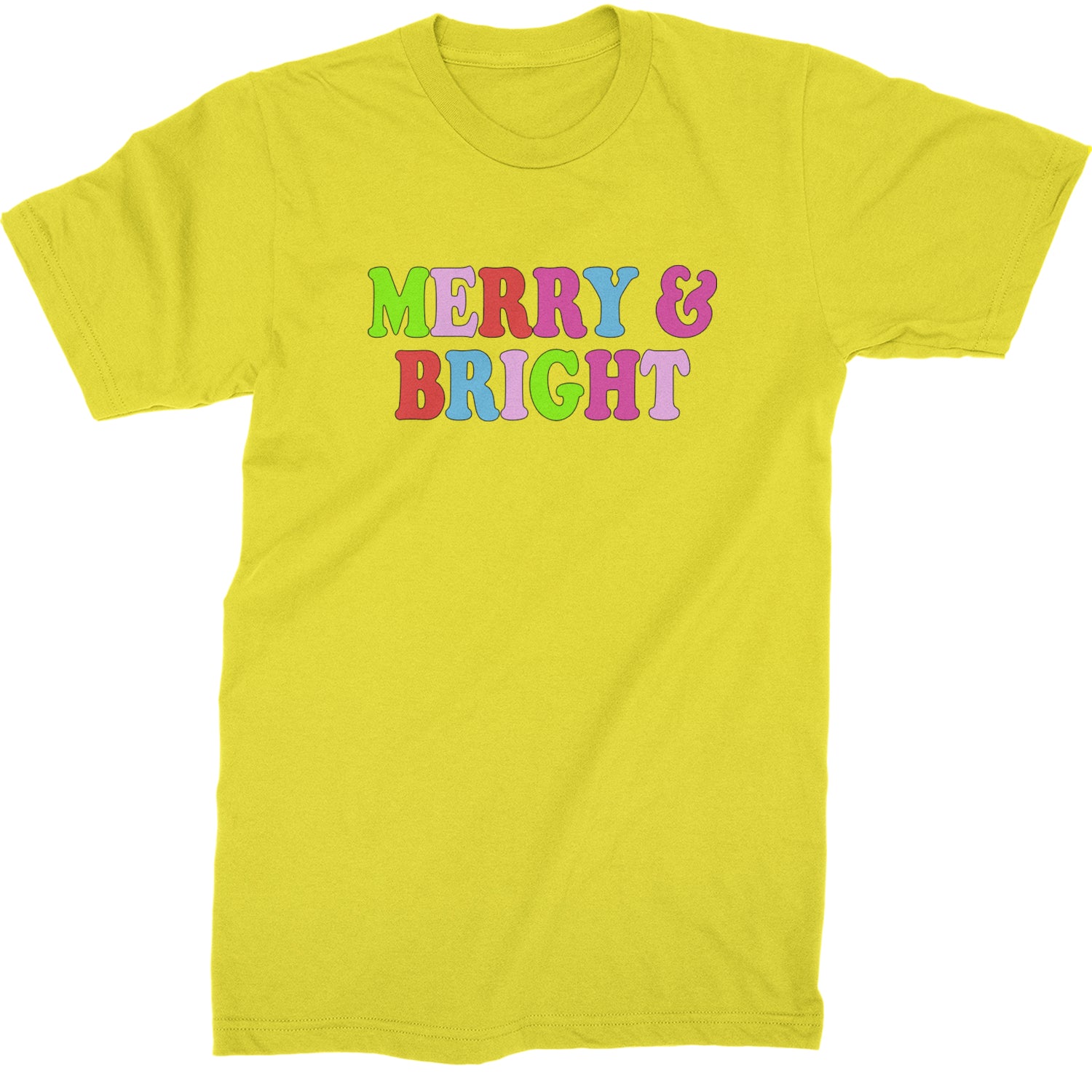 Merry and Bright Festive Christmas Holiday  Mens T-shirt Yellow