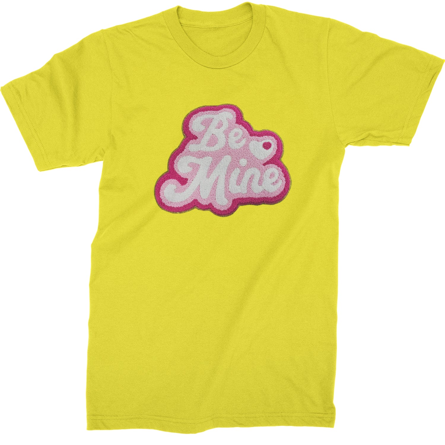 Be Mine Chenille Patch Valentines Days  Mens T-shirt Yellow