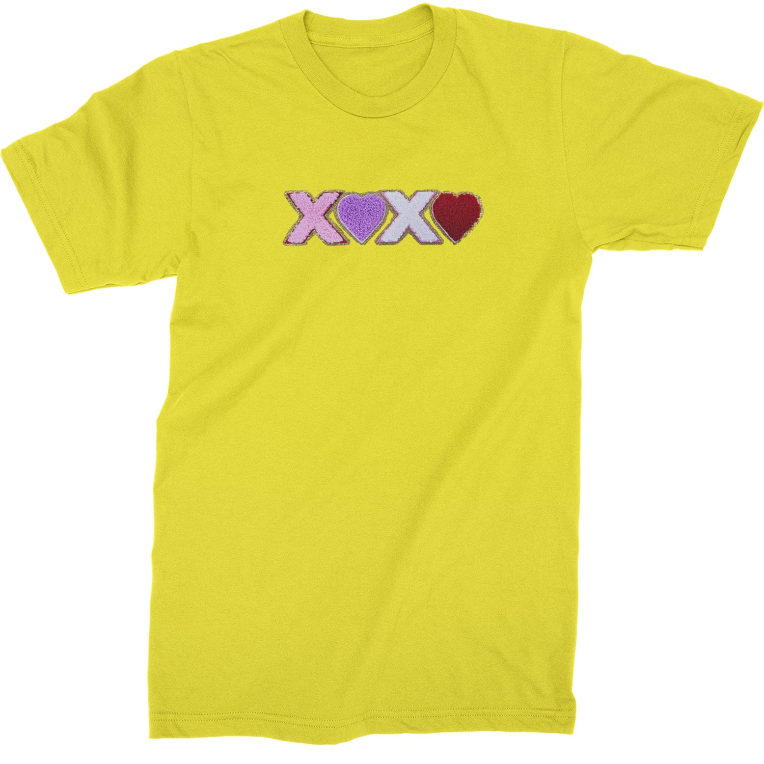 XOXO Chenille Patch Valentines Days  Mens T-shirt Yellow