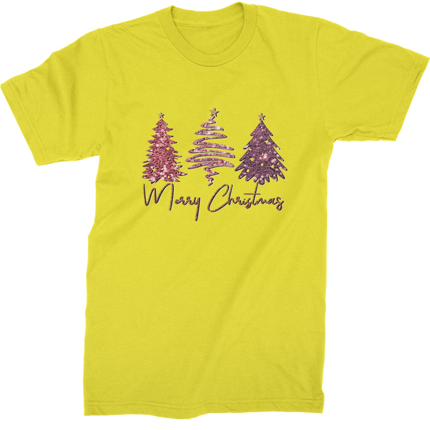 Merry Christmas Faux Glitter Trees  Mens T-shirt Yellow