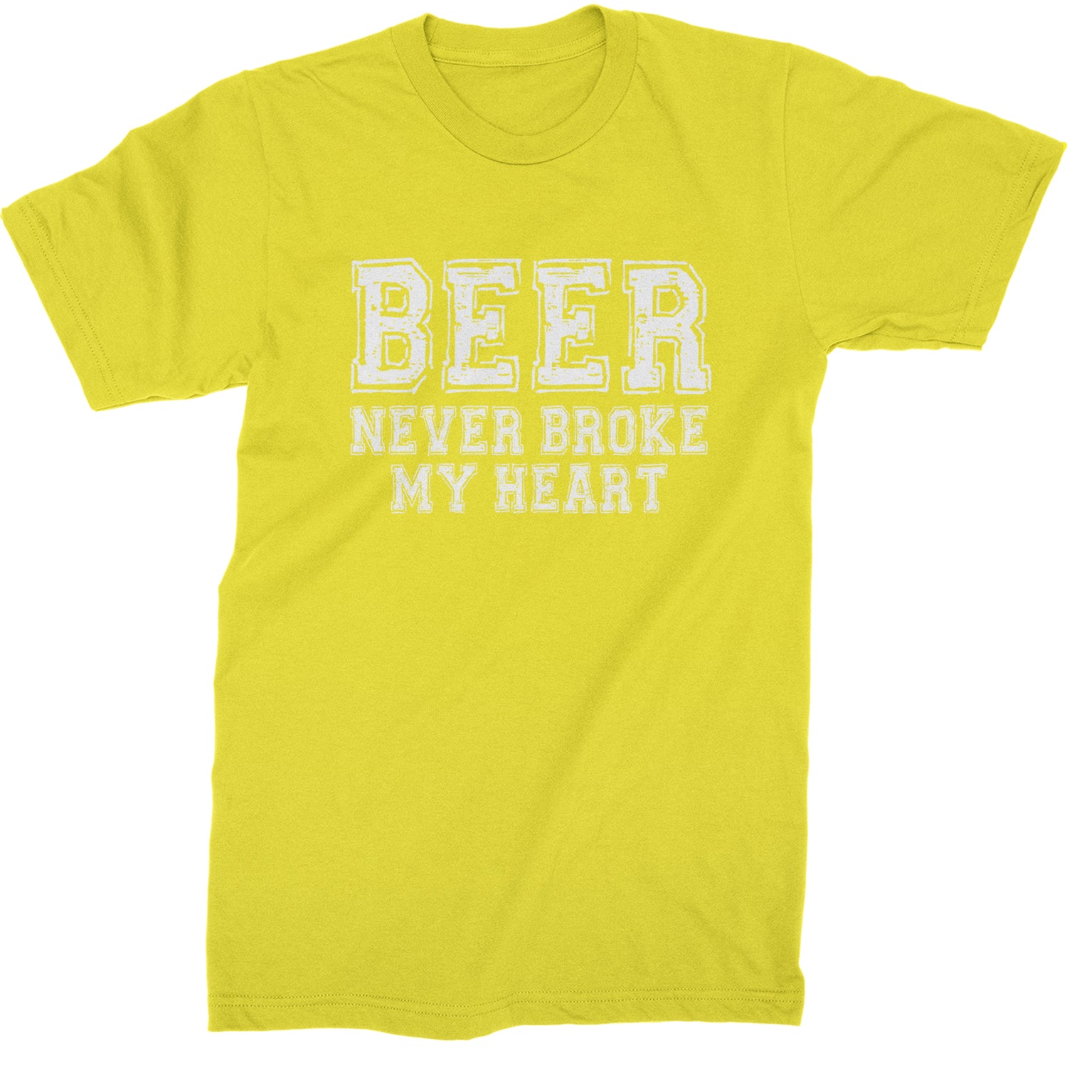 Beer Never Broke My Heart Funny Drinking Mens T-shirt Yellow