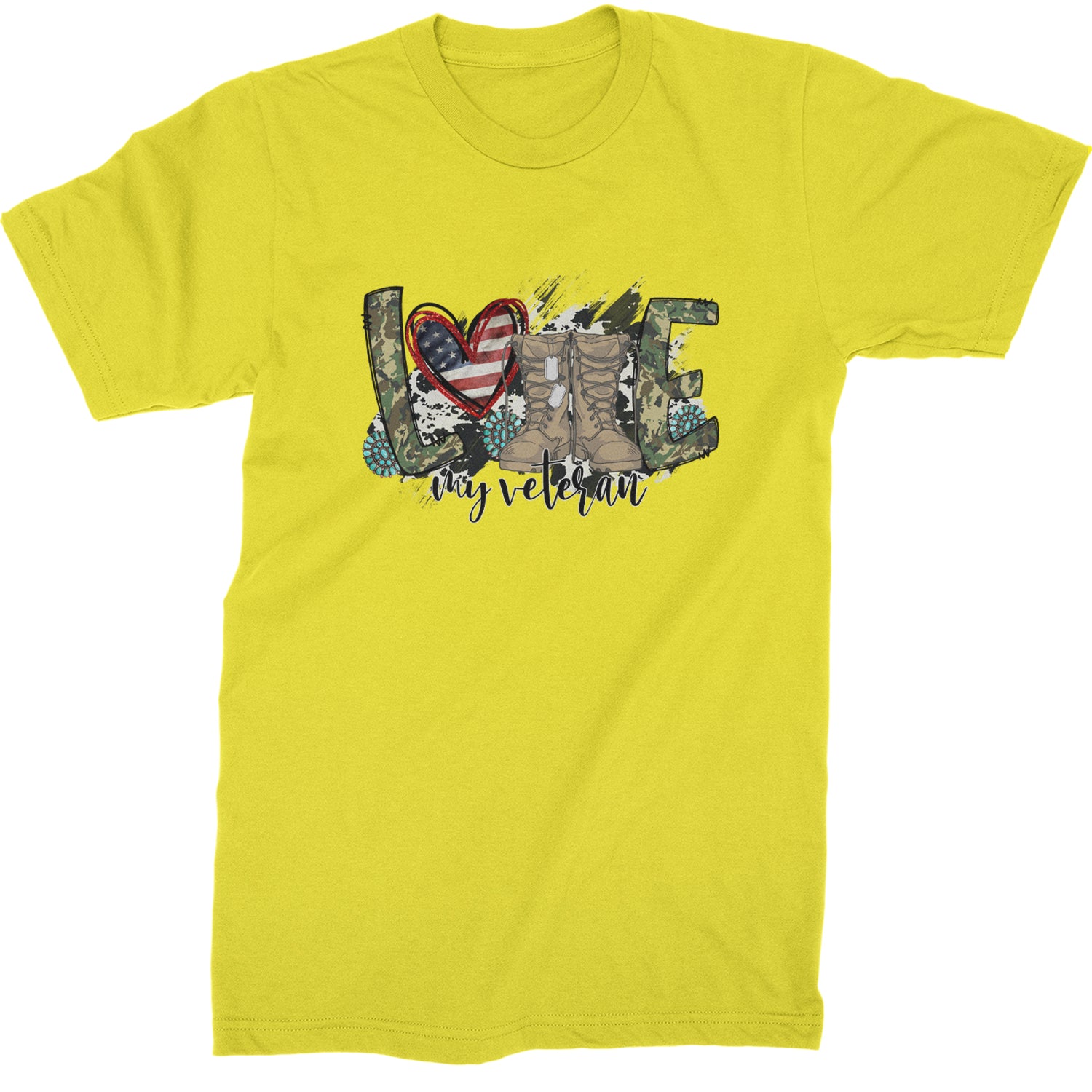 Love My Veteran Honor Veterans Day  Mens T-shirt Yellow