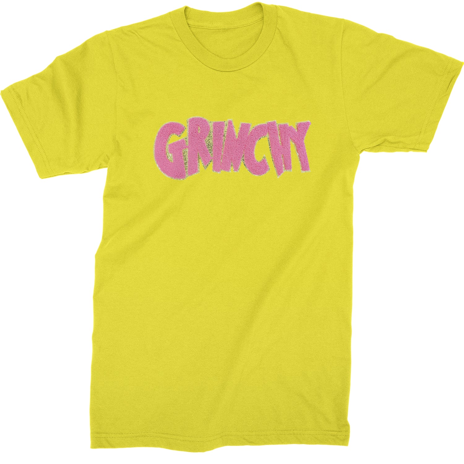 Pink Gr-nchy Chenille Patch  Mens T-shirt Yellow