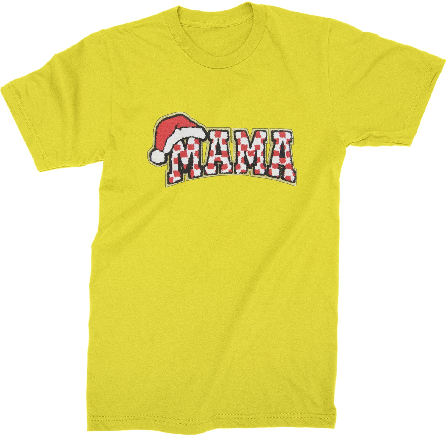 Mama Santa Hat Chenille Patch  Mens T-shirt Yellow