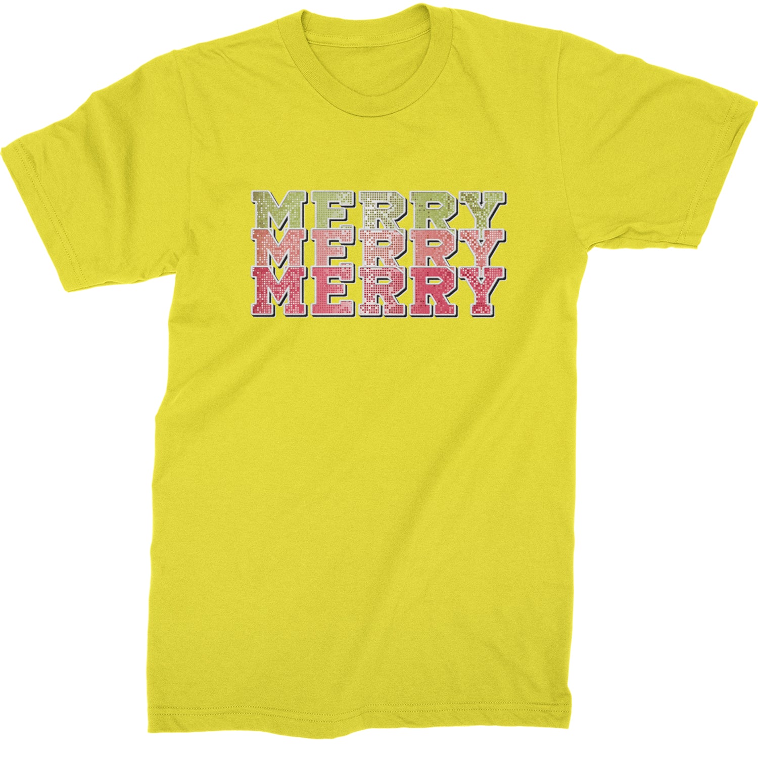 Merry Merry Merry Faux Sequins  Mens T-shirt Yellow