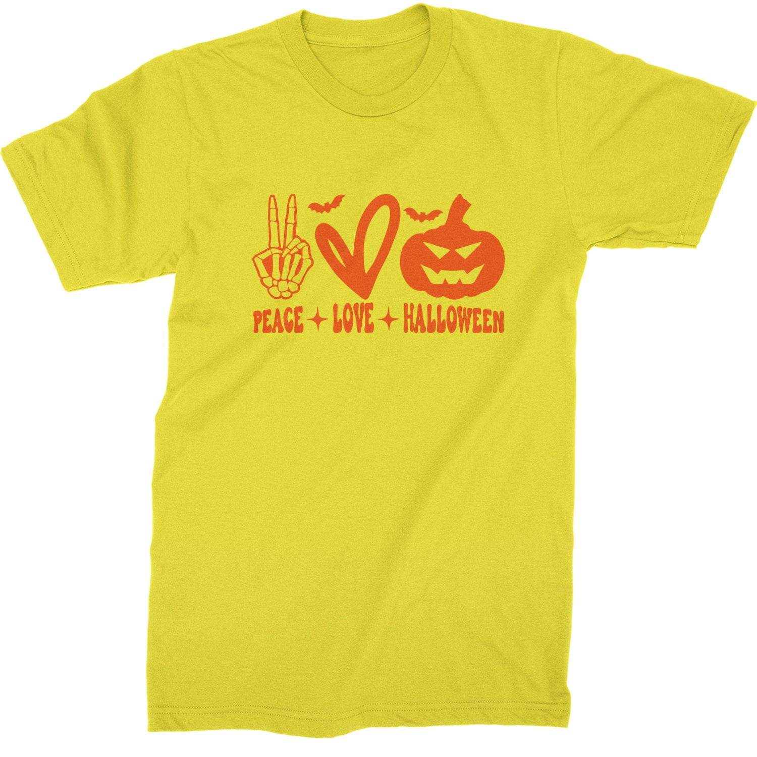 Peace, Love and Halloween Mens T-shirt Yellow