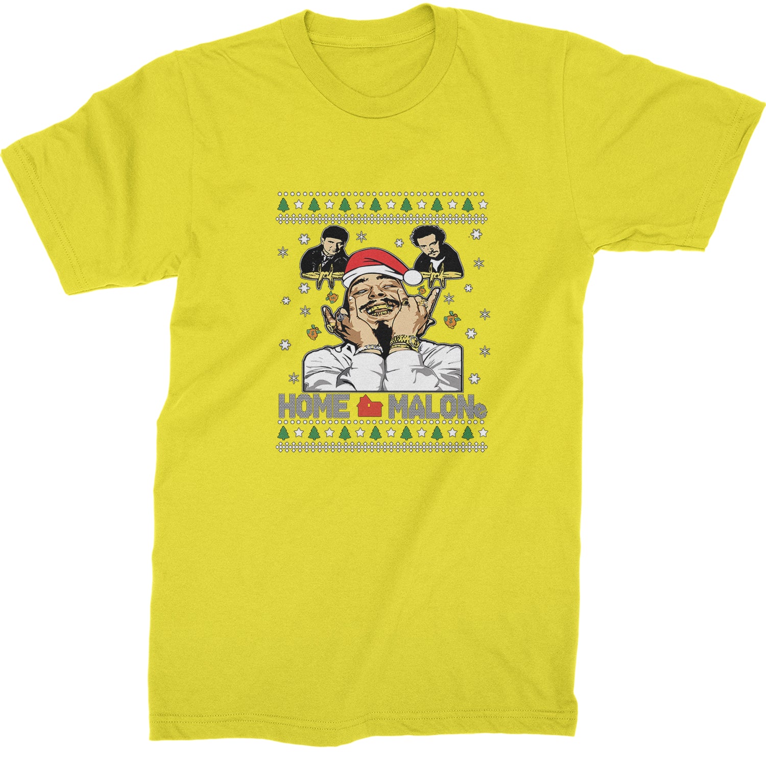 Home Malone Ugly Christmas  Mens T-shirt Yellow