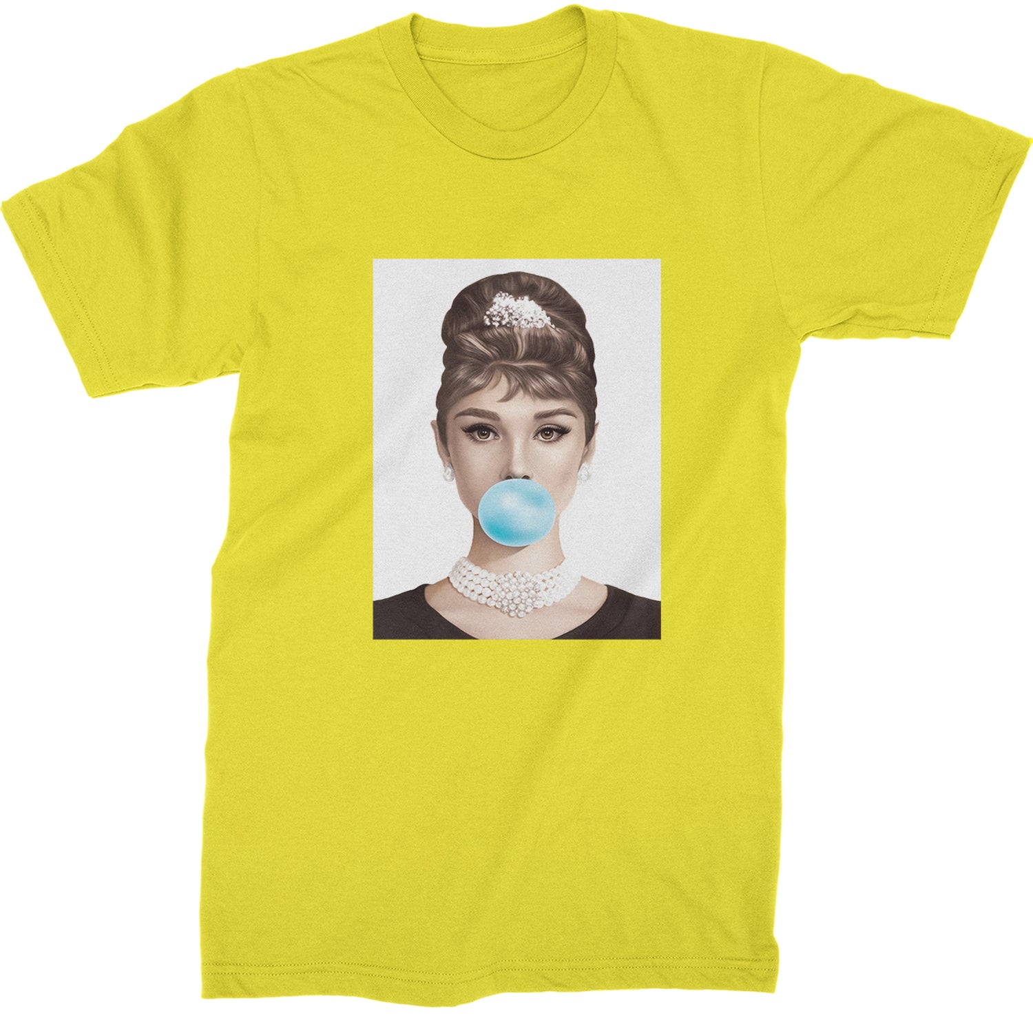 Audrey Hepburn Chewing Bubble Gum American Icon Mens T-shirt Yellow