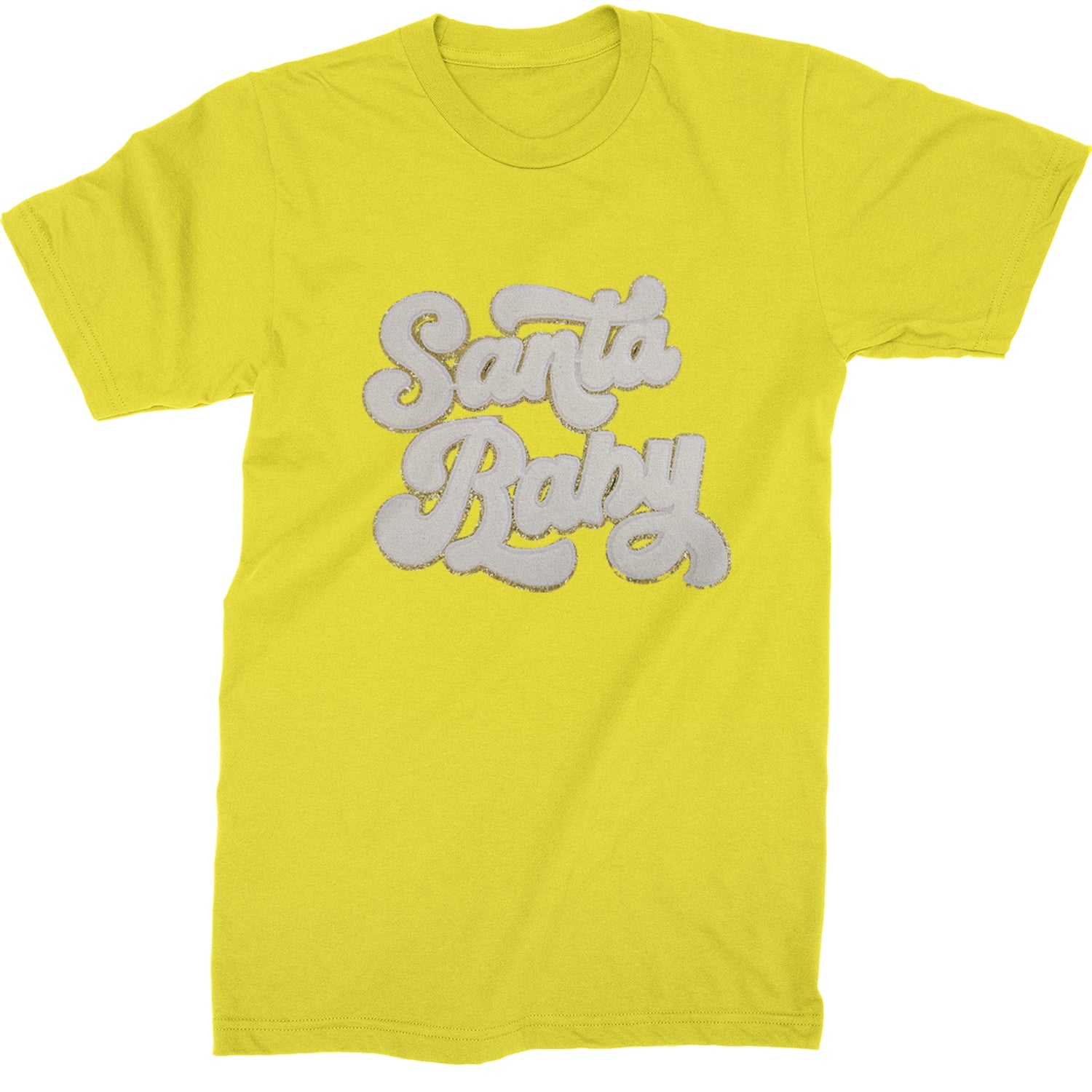 White Santa Baby Chenille Patch  Mens T-shirt Yellow