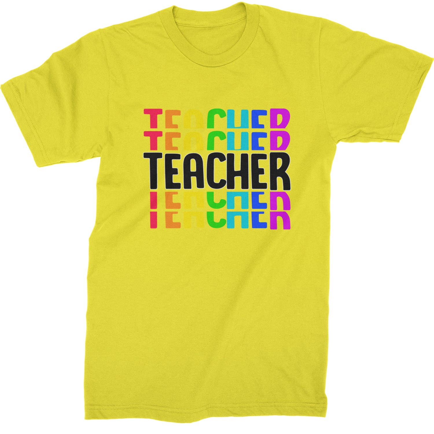 Teacher Repeated Rainbow Pattern  Mens T-shirt Yellow