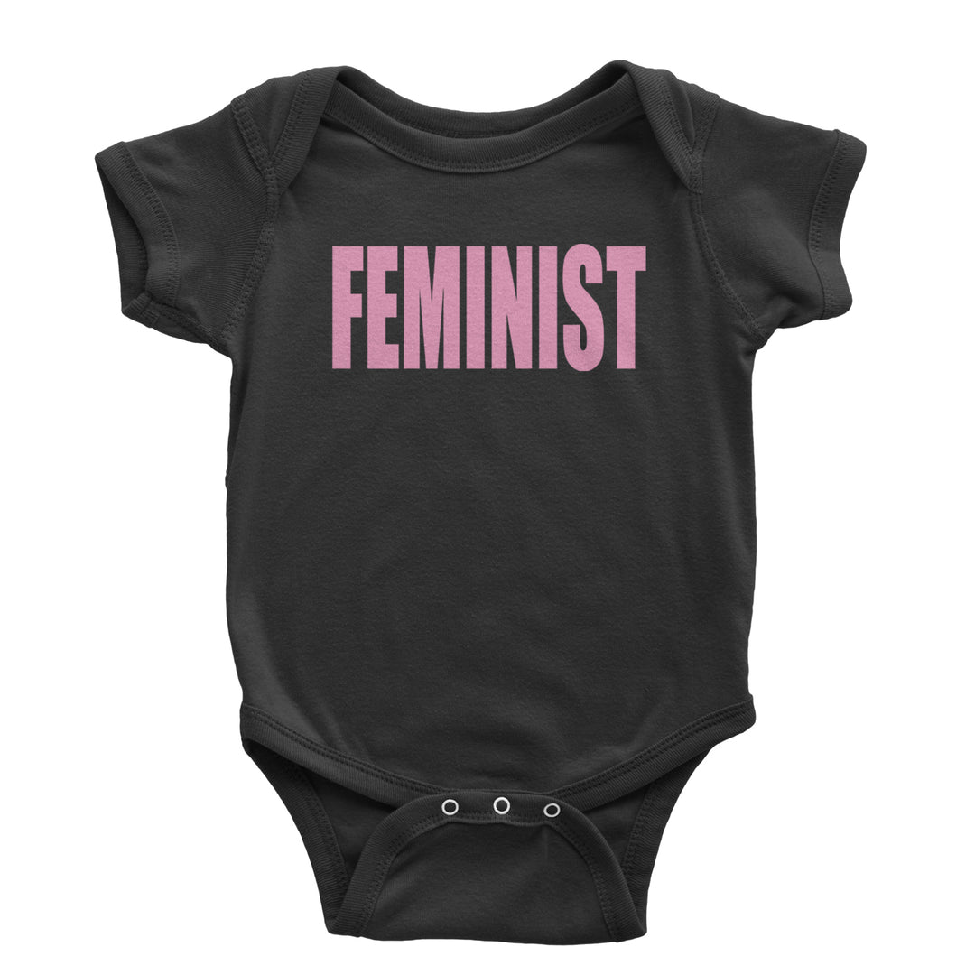 Feminist (Pink Print) Infant One-Piece Romper Bodysuit and Toddler T-shirt Black