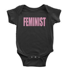 Feminist (Pink Print) Infant One-Piece Romper Bodysuit and Toddler T-shirt Black