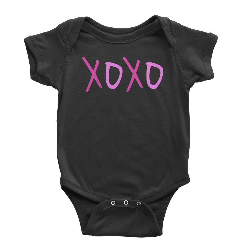 XOXO Pink Print graphic on Onesie and Toddler T-Shirt in Black