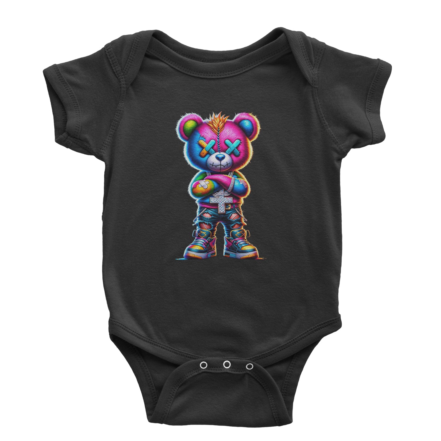 Stitched Neon Urban Graffiti Bear Infant One-Piece Romper Bodysuit Or Toddler T-shirt Black