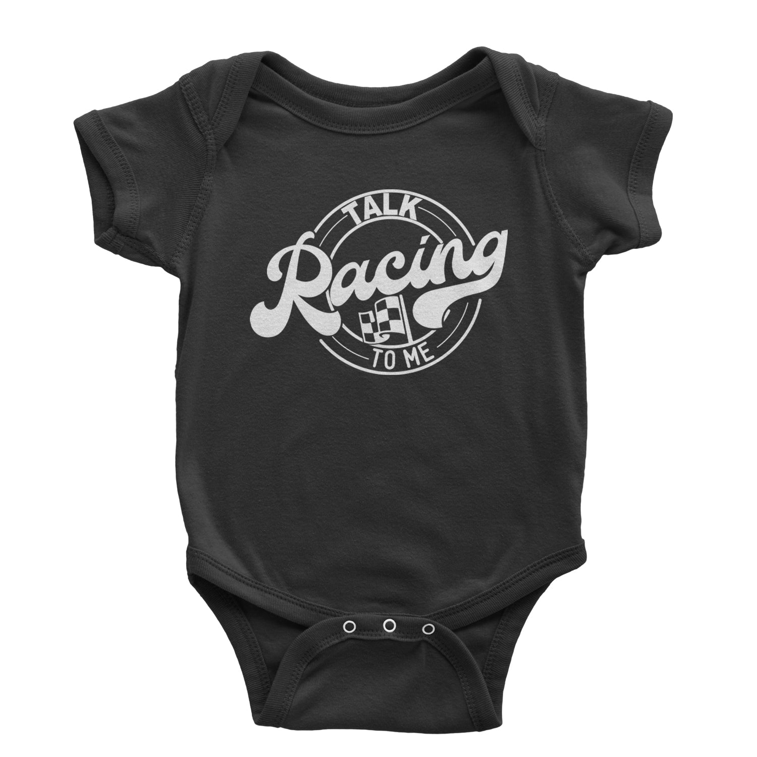 Talk Racing To Me Infant One-Piece Romper Bodysuit and Toddler T-shirt Black