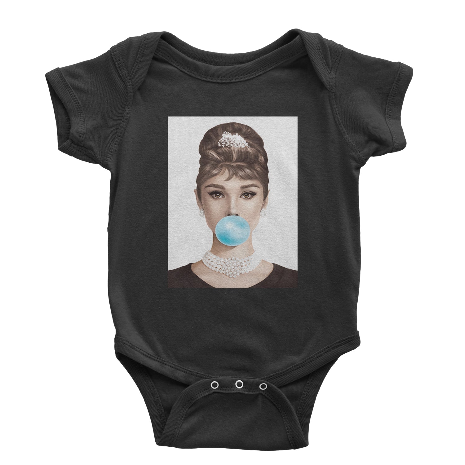 Audrey Hepburn Chewing Bubble Gum American Icon Infant One-Piece Romper Bodysuit and Toddler T-shirt Black