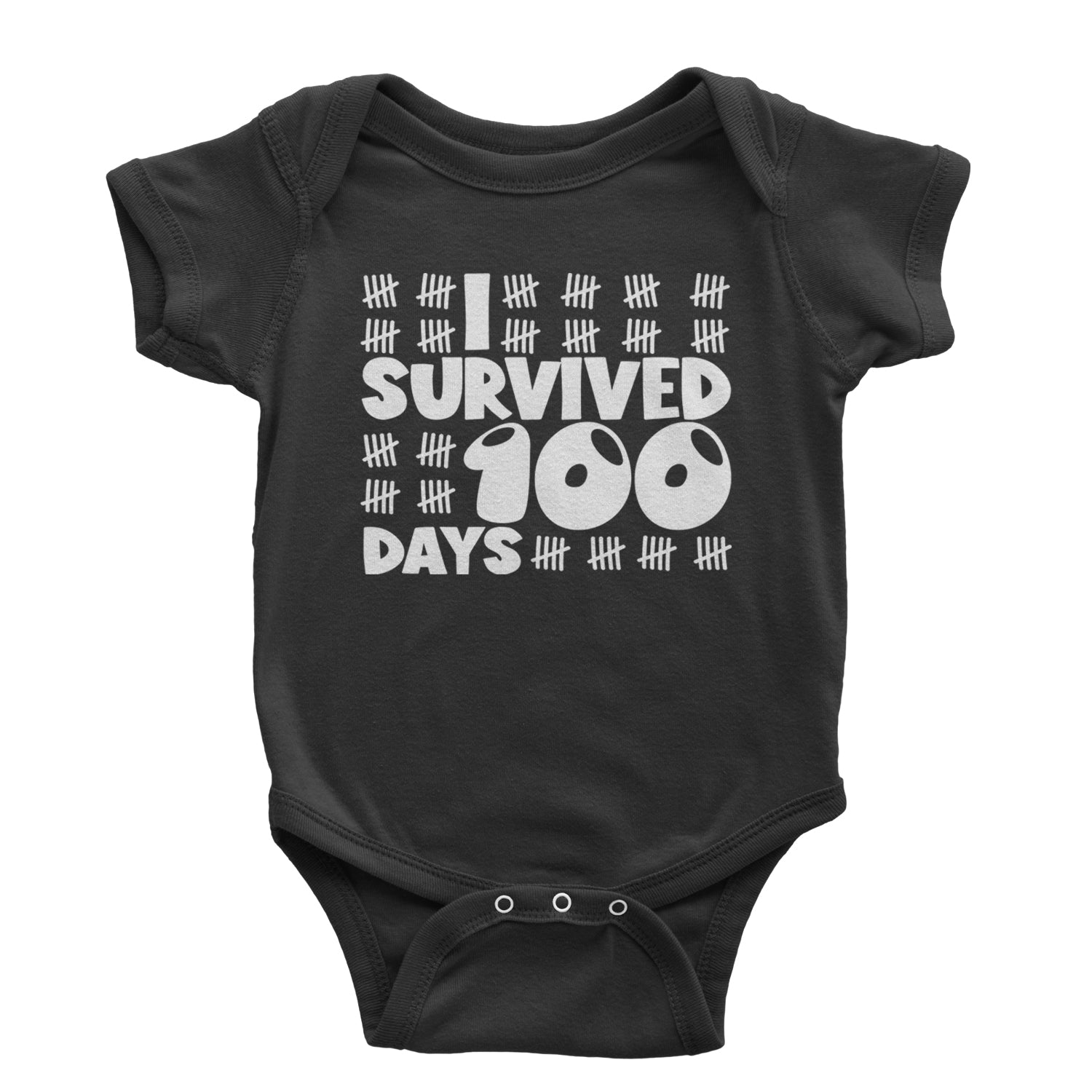 I Survived 100 Days Tally Marks Infant One-Piece Romper Bodysuit and Toddler T-shirt Black