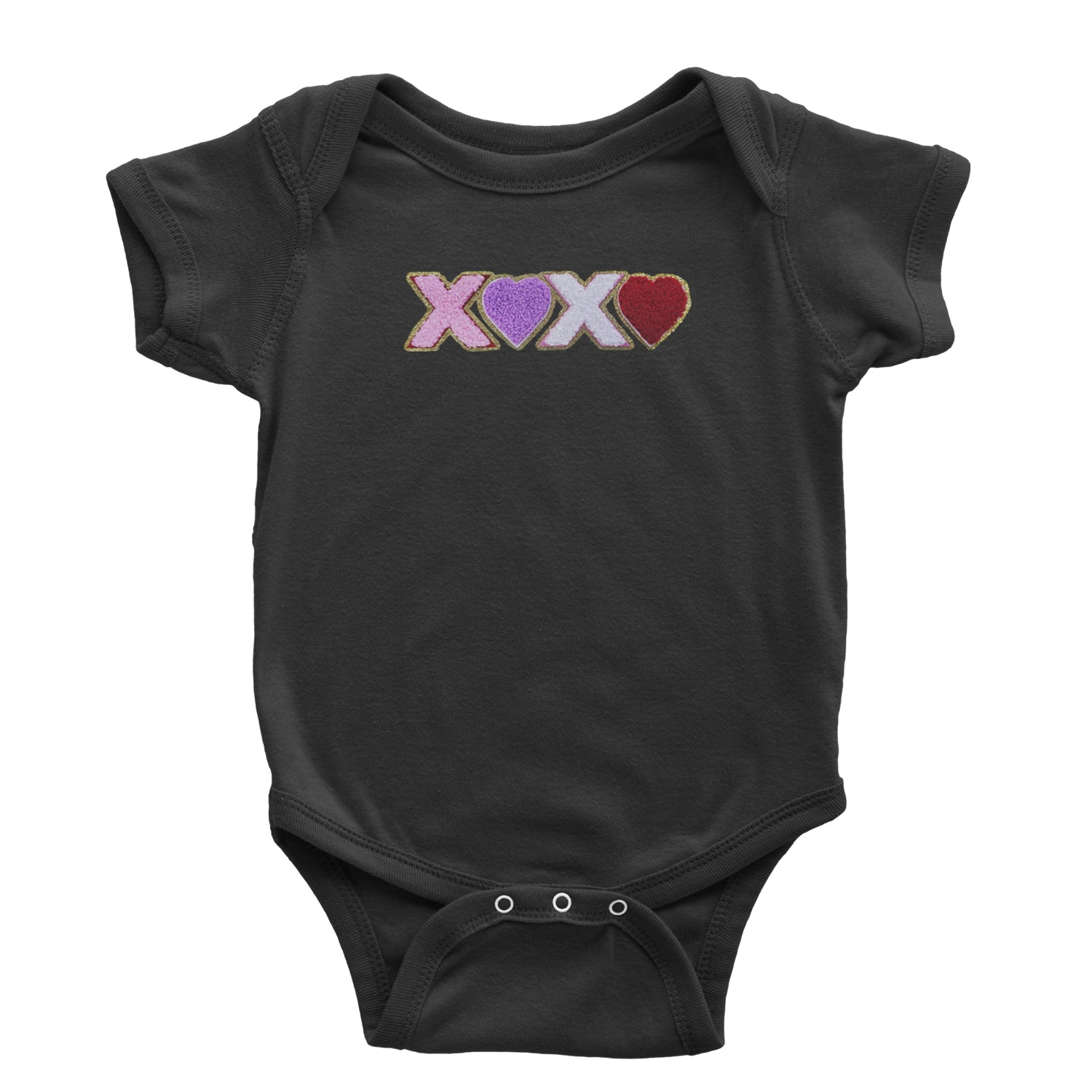 XOXO Chenille Patch Valentines Days Infant One-Piece Romper Bodysuit and Toddler T-shirt Lavender