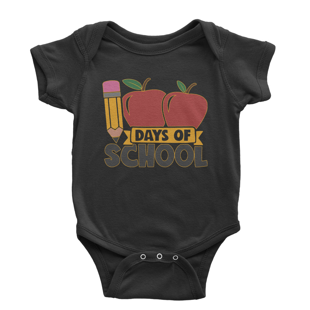 100 Days Of School Apple Pencil Infant One-Piece Romper Bodysuit and Toddler T-shirt Black