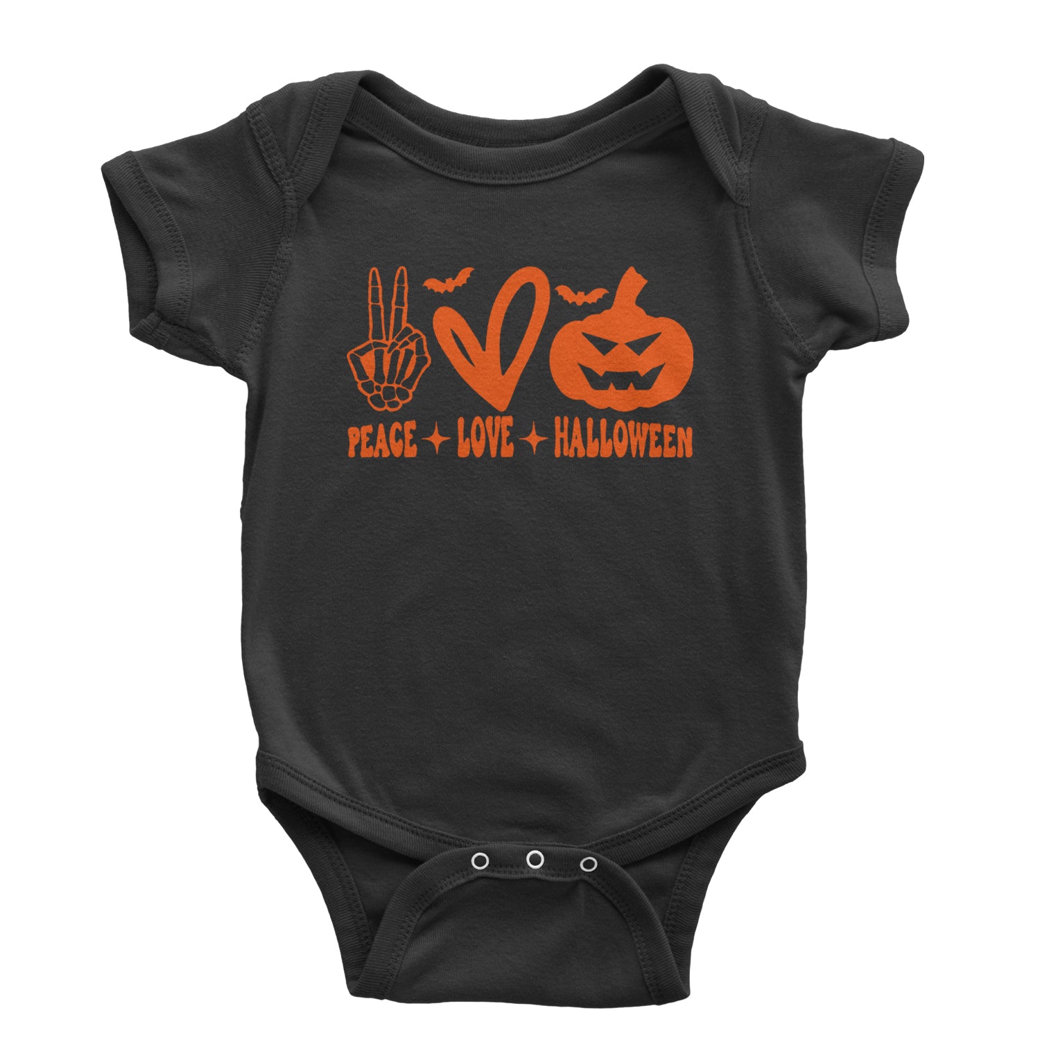 Peace, Love and Halloween Infant One-Piece Romper Bodysuit and Toddler T-shirt Black