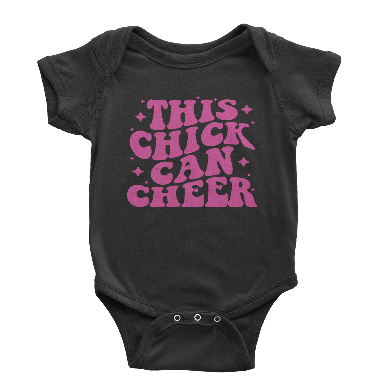 This Chick Can Cheer Infant One-Piece Romper Bodysuit and Toddler T-shirt Black