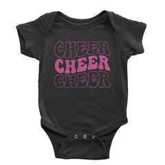 Colorful "Cheer Cheer Cheer" chant design on Infant Baby Rib Bodysuit or Toddler Cotton Jersey T-Shirt