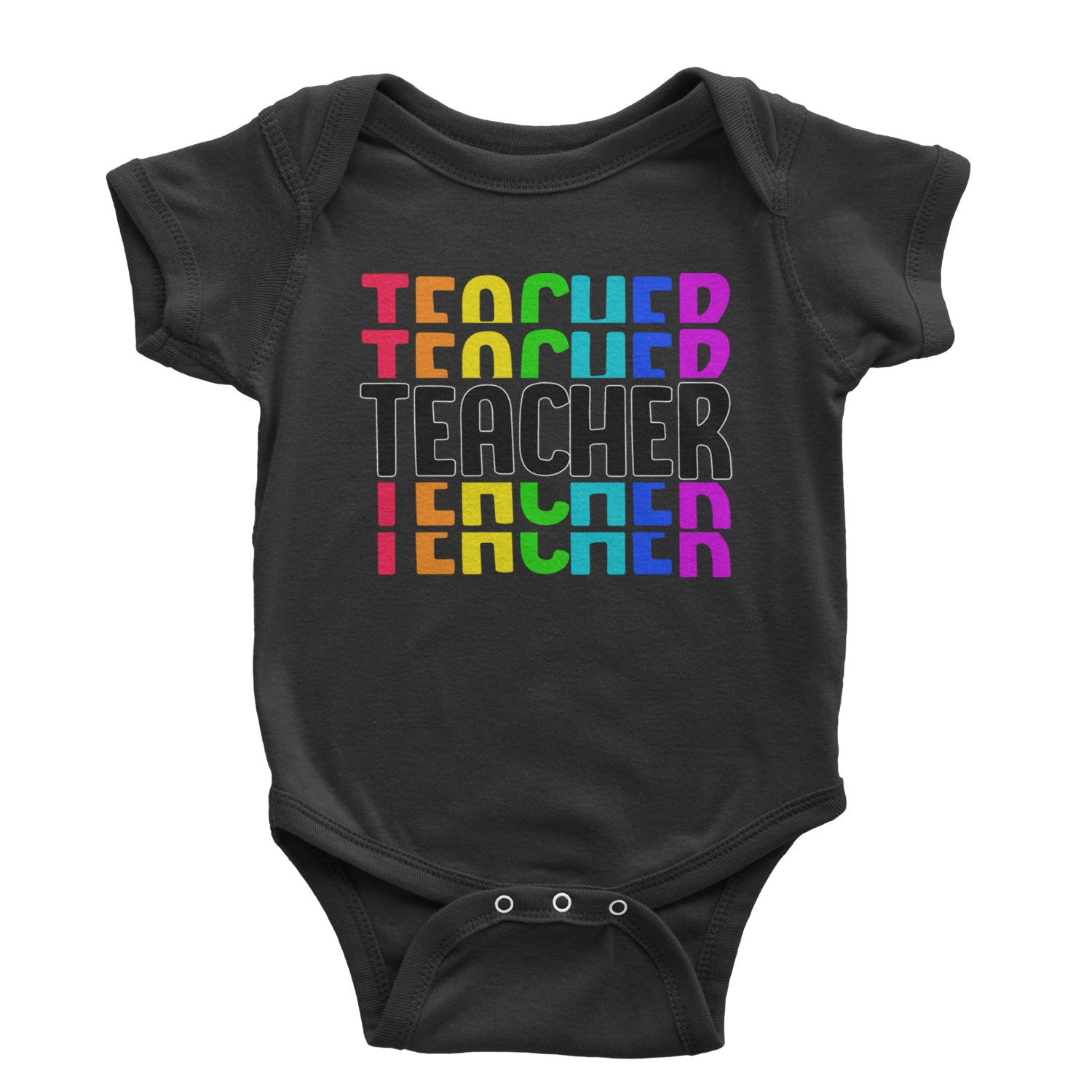 Teacher Repeated Rainbow Pattern Infant One-Piece Romper Bodysuit and Toddler T-shirt White